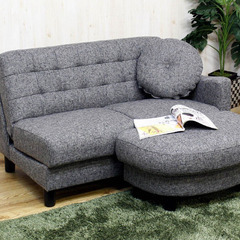 座面下収納カウチソファベッド　グレー　コンパクトサイズ　半円形スツール付ソファー
