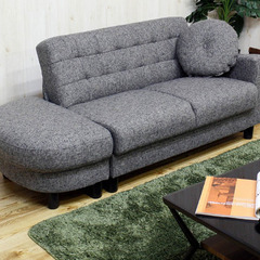 座面下収納カウチソファベッド　グレー　コンパクトサイズ　半円形スツール付ソファー