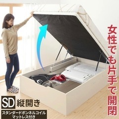 定価80000円】跳ね上げ式ベッド セミダブル 収納 コンセント付 リフト 