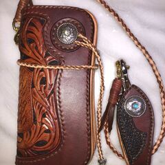 ハンドメイド，バイカーズウオレットキーホルダーセット（カービング） ハンドメイド，バイカーズウオレットキーホルダーセット（カービング）