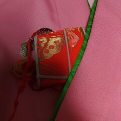 七五三7歳七歳フルセット祝着ピンク着物子供用袋帯銀緑はこせこセット
