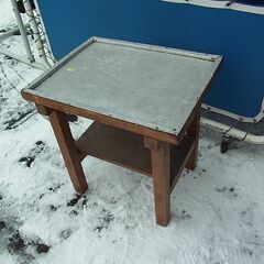 木製作業台　天板アルミ　ワークテーブル　小型テーブル　DIY