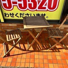 中古　木製折り畳みテーブル　折りたたみ椅子２脚　セット