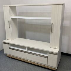 ニトリ/NITORI テレビボード フレージュ160TV WH 木目模様 幅160 ハイグロス ホワイト 中古家具 店頭引取歓迎 R6792)