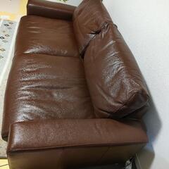 美品☆無印良品 本革レザー ソファー ブラウン オットマン ヘッドレスト付き
