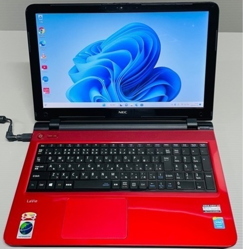 【取引先決定済み】配送可！　年賀状　Windows11搭載　NEC製ノートパソコンLaVie赤　カメラ、Bluetooth、ACアダプター付属