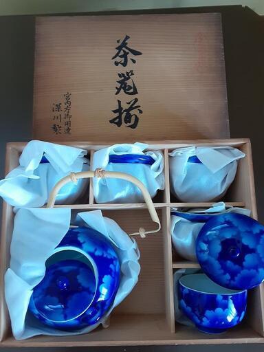 木箱入り 深川製 宮内庁御用達 茶器セット 蓋付き湯飲み 5客 急須 セット