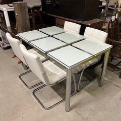 R352 高級 大塚家具 トップガラステーブル＆ティ・アイ・アイに椅子3点 