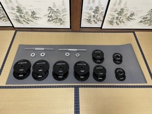 ※売約しました　ホームジムセット(バーベル140kg 、ダンベル60kg 、w形バー、小型ラック、可変式ベンチ)
