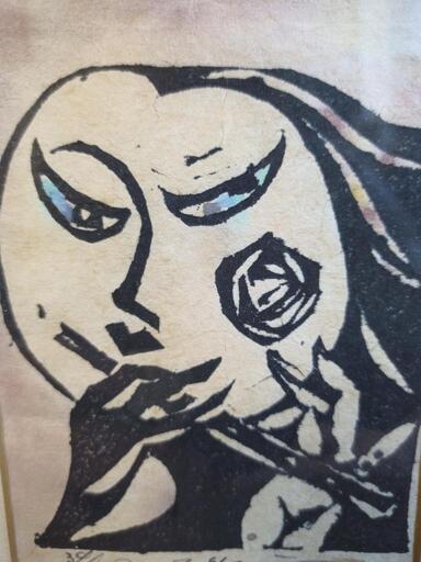 浜松出身 渡辺俊明 木版画 「サタンの笛」