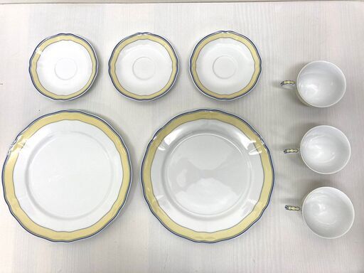 【レガストック川崎本店】ノリタケ イエロー＆ブルーライン プレート/カップ＆ソーサー 5点セット