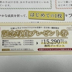 スタジオマリオ　15,290円分　記念写真プレゼント券