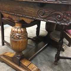 アンティーク/ダイニング3点セット/ドローリーフ／ブルボーズレッグ /英国製