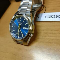 決まりました　新品 SEIKO5 自動巻メンズ腕時計 スケルトンバック ブルー文字盤