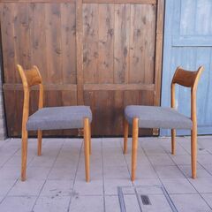 kitani(キタニ)とSigurd Resell(シグード・レッセル)によるウォールナット アームレスチェア SR-03 2脚。天然木の温かさと丸みを帯びた細いフレームが北欧らしいダイニングチェアDA129