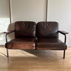 超美品】革張りソファ 2人掛け レザーソファー ブラウン
