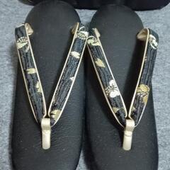 未使用新品　黒地に桜柄　和装バッグと草履