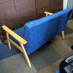 2人掛けソファ 幅113cm 布製 ファブリック 木枠 ブルー系 二人掛けソファ ソファー 青  札幌 東区 北20条店