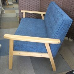 2人掛けソファ 幅113cm 布製 ファブリック 木枠 ブルー系 二人掛けソファ ソファー 青  札幌 東区 北20条店