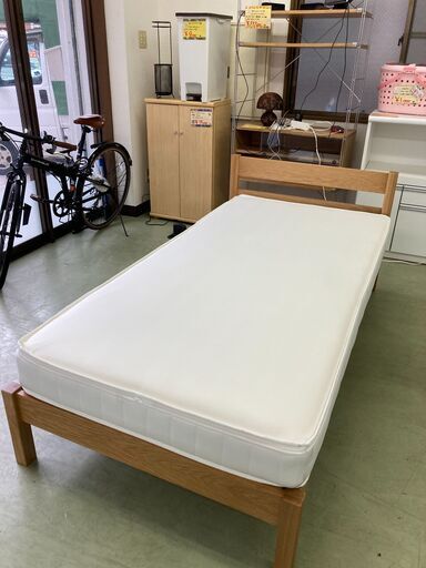 【リサイクルショップ　ピカソ　小松原】無印良品 オーク材突破板シングルベッド＆高密度ポケットコイルマットレスセット★6852★