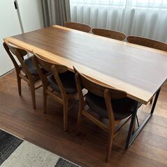 イソ21 関家具　レダ　ダイニングテーブル　椅子６脚　ウォールナット　クラッシュゲート　マークII 幅180センチ　テーブル新品定価105,600円　椅子一脚23,100 