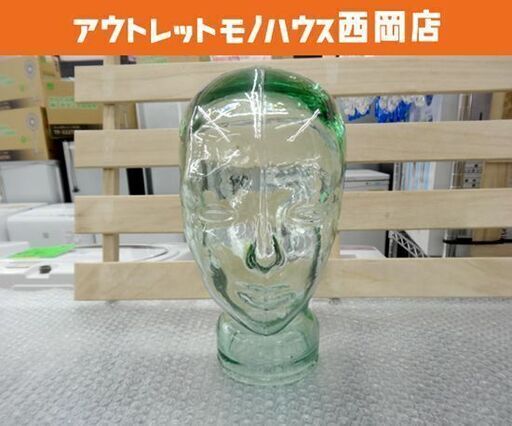 ヘッド トルソー ガラス製 マネキン 帽子 グリーン スタンド オブジェ 什器 ディスプレイ 西岡店