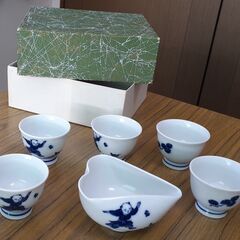 唐子　煎茶器（建水、茶碗5客）　九谷焼　安井梅峰