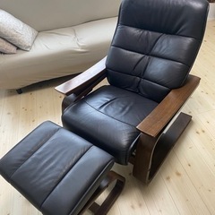 冨士ファニチア 本革 オットマン付き リクライニングソファ