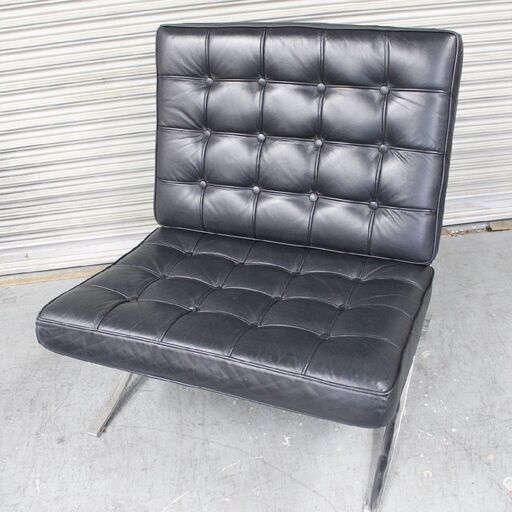 T699) バルセロナチェア リプロダクト 1P 一人掛け Barcelona chair 革 合皮 曲線 X型 椅子 ブラック モダン デザイナーズ家具