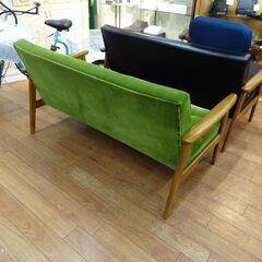 カリモク60　karimoku　2人掛けソファ　Kチェア　2シーター　モケットグリーン　【モノ市場東浦店】131