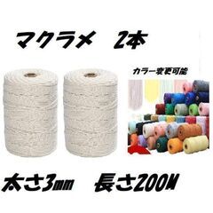 2本セット　マクラメ 糸編み 紐 ロープ 3mm 200m　カラ...
