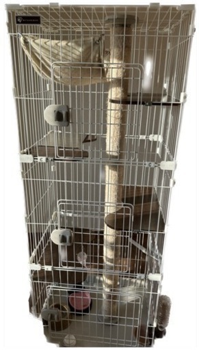 アイリスオーヤマ キャットタワー付ケージ スリム ホワイト 猫用 高さ169×幅69×奥行54.5cm