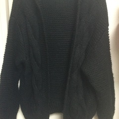 レディース　手編み風フード付きセーター　カーディガン