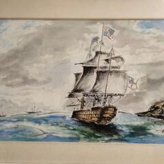 《完売》　定価5.5万【真作】帆船　水彩　自然　本物　風景　海　運気上昇