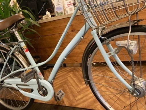 前輪タイヤ新品！】LEDオートライト 26インチ自転車 エメラルドグリーン