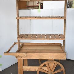 【ヤ取終了4/5】≪zy901≫美品 リヤカー屋台/多目的 木製 ワゴン 組み立て式 縁日/お祭り 販売台 店舗計器/販促物/陳列棚 50115-01