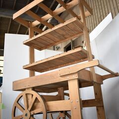 【ヤ取終了4/5】≪zy901≫美品 リヤカー屋台/多目的 木製 ワゴン 組み立て式 縁日/お祭り 販売台 店舗計器/販促物/陳列棚 50115-01