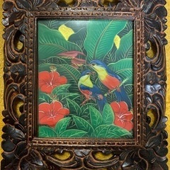 バリ島絵画　花と鳥　油絵