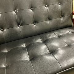 ソファー 2人掛け 幅116cm 天然木 アンティーク ソファ ファブリック アンティーク調 レトロ おしゃれ 黒 フェイクレザー クリーニング済 堺市 石津店 【ジャングルジャングル石津店