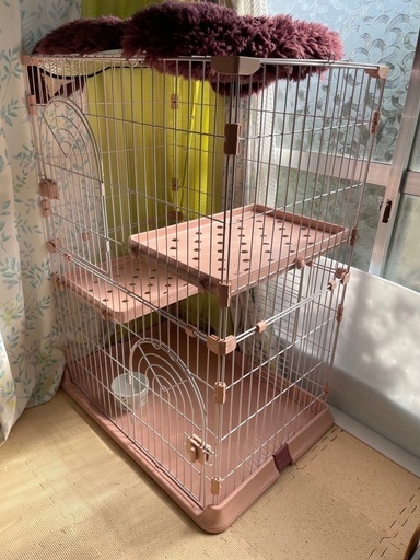 猫用3段ケージほぼ新品　ハンモック付き