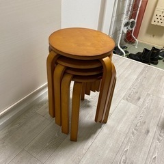 木製の丸椅子（スタック可）4脚