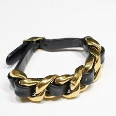 【苫小牧バナナ】質屋鑑定品 CHANEL シャネル チェーン ブレスレット ゴールド×レザー ココマーク 喜平 21cm 現品限り♪