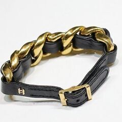 【苫小牧バナナ】質屋鑑定品 CHANEL シャネル チェーン ブレスレット ゴールド×レザー ココマーク 喜平 21cm 現品限り♪