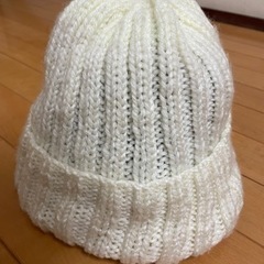 手編み　ニット帽　白