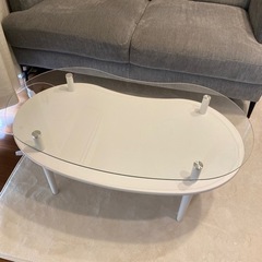 テーブル　ローテーブル　机　ガラステーブル　豆型