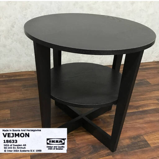 FYS3/6 IKEA VEJMON サイドテーブル 60cm 18633 イケア 丸テーブル コーヒーテーブル ブラックブラウン 2段 机 家具 円形 木製