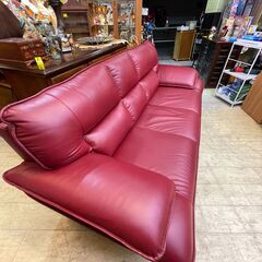 ニトリ 本革ソファー ヘッドレスト付き 3人掛け ☆ LOZO ロゾ4 レッド 赤 ■近隣配送無料 買取帝国 朝霞店 