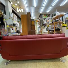 ニトリ 本革ソファー ヘッドレスト付き 3人掛け ☆ LOZO ロゾ4 レッド 赤 ■近隣配送無料 買取帝国 朝霞店 