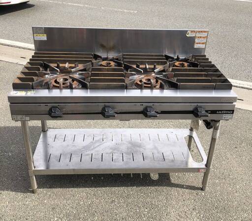 ■ 中古品 タニコー 4口ガスコンロ ガステーブル TSGT-1222 LPガス（プロパン）2016年 1200ｘ600ｘ800ｍｍ 動作問題なし■