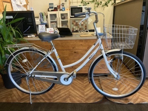 自転車 【LEDオートライト】26インチ自転車 白